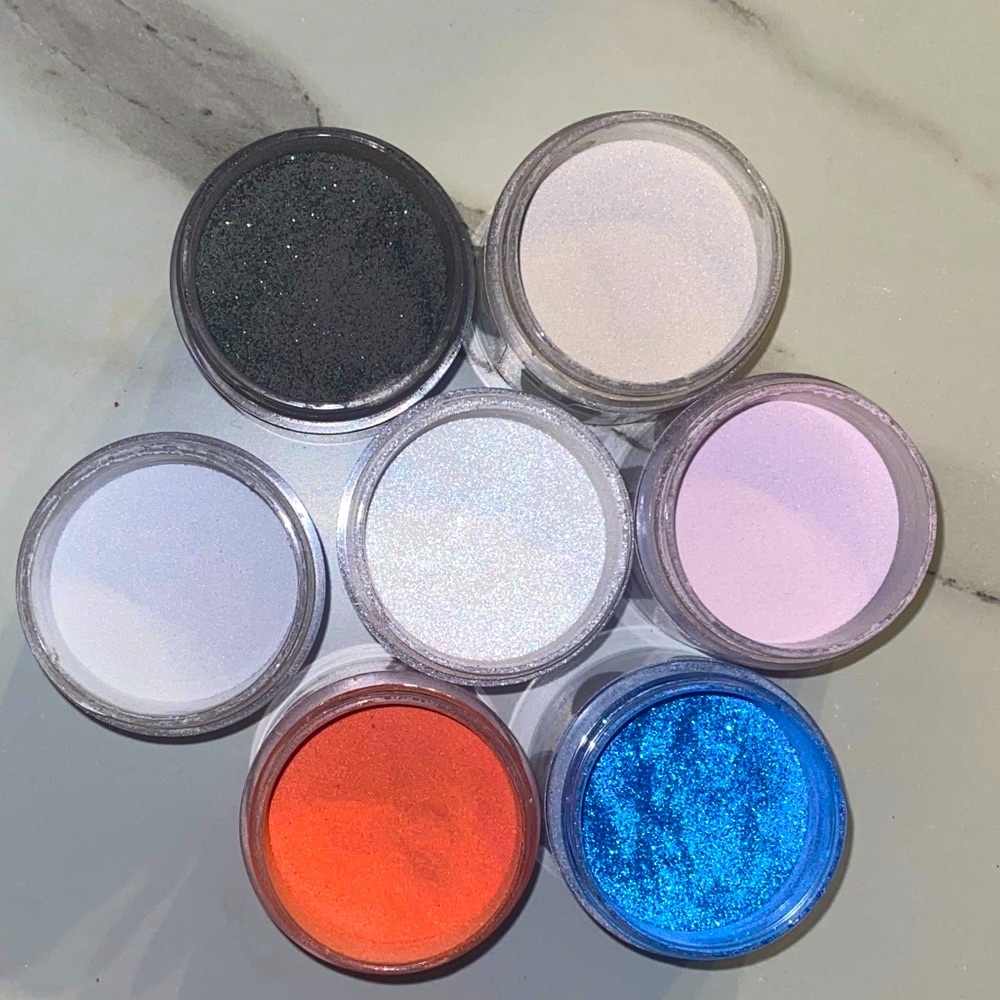 Dipwell Bundle of 7 Nail Dip Color Powders, Base/finish, & cuticle drops